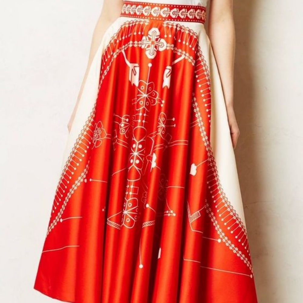 Red Anthropologie Sundial Skirt